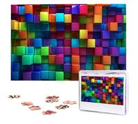 Puzzle en bois de 1 000 pièces - Cubes colorés - Puzzle photo personnalisé pour adulte - Casse-tête stimulant pour cadeau de famille et de mariage