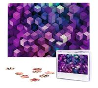 Puzzle en bois de 1 000 pièces - Cubes de couleur abstraite violet - Puzzle photo personnalisé pour adulte - Casse-tête stimulant pour cadeau de famille et de mariage