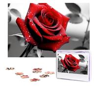 Puzzle en bois de 1 000 pièces pour adultes - Art moderne - Noir et blanc - Rose rouge - Puzzle difficile - Puzzle photo personnalisé pour cadeau de famille