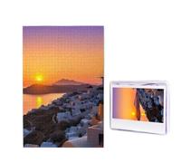Puzzle en bois de 1 000 pièces pour adultes - Motif paysage de coucher de soleil sur l'île de Grèce - Puzzle stimulant parfait pour les soirées de jeu, la décoration de la maison - Cadeau pour les