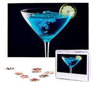 Puzzle en bois de 1 000 pièces pour adultes - Puzzle d'art moderne - Cocktail bleu - Casse-tête stimulant - Puzzle photo personnalisé pour cadeau de famille