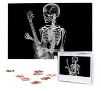 Puzzle en bois de 1 000 pièces - Puzzle abstrait crâne squelette jouant de la guitare - Puzzle photo personnalisé pour adulte - Puzzle stimulant pour cadeau de famille et de mariage