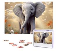 Puzzle en bois de 1 000 pièces - Puzzle photo d'éléphant mignon pour adulte - Puzzle personnalisé pour adulte, casse-tête stimulant pour cadeau de famille et de mariage