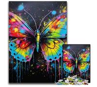 Puzzle en Bois de 1 000 pièces représentant des Graffitis de Papillons, idéal pour la décoration de la Maison et Les fêtes de Fin d'année 50x75cm / 19,68x29,52 Pouces.