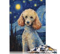 Puzzle en bois de 1000 pièces avec chien caniche et nuit étoilée pour adultes et enfants, anti-stress, 1000 pièces (75 x 50 cm)