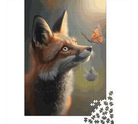 Puzzle en bois de 1000 pièces avec motif de renard et papillon, idéal pour les familles nombreuses et créatives, idéal pour adultes et adolescents (75 x 50 cm).