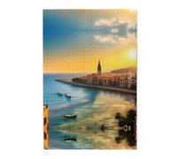 Puzzle en bois de 1000 pièces - Coucher de soleil à Barcelone - Activité familiale relaxante pour adultes - Puzzle paysage coloré dans une boîte en plastique - Cadeau de décoration d'intérieur