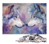 Puzzle en Bois de 1000 pièces « Deux Loups Qui se regardent » - Activité familiale - Cadeau de Noël - 1000 pièces (75 x 50 cm)