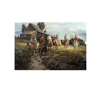 Puzzle en bois de 1000 pièces Groupe de vieux pays occidentaux Real Cowboys Cabine Famille Décompressez Jeu robuste Pièces de fixation serrées Cadeau pour enfants Fête des mères Décoration de la