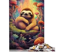 Puzzle en Bois de 1000 pièces - Motifs psychédéliques de Champignons et de Paresseux - Puzzle pour Adultes pour Noël et Les Anniversaires - 1000 pièces (75 x 50 cm)