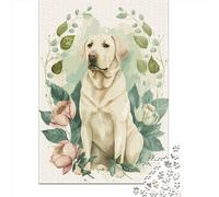 Puzzle en bois de 1000 pièces, portrait floral de Labrador, puzzle créatif rectangulaire, cadeau de Noël pour famille, amis, 1000 pièces (75 x 50 cm)