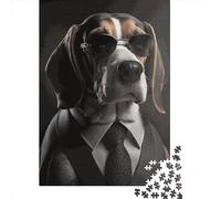 Puzzle en Bois de 1000 pièces pour Adultes - Beagle Mafia Boss - Jeu de Puzzle pour Enfants et familles - Cadeau de Noël - 1000 pièces (75 x 50 cm)