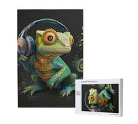 Puzzle en bois de 1000 pièces pour adultes et familles - Caméléon Écouter de la musique - Puzzle d'art pour soirées de jeu, décoration d'intérieur, soulagement du stress et entraînement cérébral