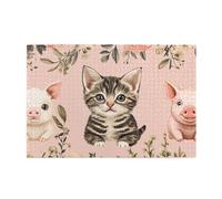 Puzzle en bois de 1000 pièces pour adultes - Le chat est entre deux cochons