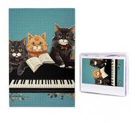 Puzzle en bois de 1000 pièces pour adultes - Puzzle en bois personnalisé - Trois chats jouant des notes à partir de photos - Puzzle pour famille, mariage, Noël, anniversaire