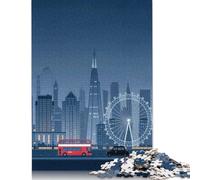 Puzzle en Bois de 1000 pièces pour Adultes, représentant la Skyline de Londres de Nuit. Puzzle carré pour Enfants, Jeux en Famille, Cadeaux de Noël. 1000 pièces (75 x 50 cm).