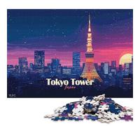 Puzzle en Bois de 1000 pièces pour Adultes - Tour de Tokyo de Nuit - Puzzle carré pour Enfants - Jeux en Famille - Cadeaux de Noël - 1000 pièces (75 x 50 cm)