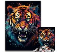 Puzzle en Bois de 1000 pièces représentant Un Tigre majestueux idéal pour Les Jeux de société en Famille ou Les fêtes d'anniversaire (38 x 26 cm).