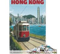 Puzzle en Bois de 1000 pièces représentant Un Tramway Vintage de Hong Kong, idéal pour Adultes. Jeu éducatif Anti-Stress et Cadeau de Noël. 1000 pièces (75 x 50 cm).