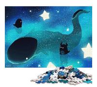 Puzzle en Bois de 1000 pièces représentant Une Baleine céleste et Ses compagnons étoilés. À partir de 18 Ans. Cadeau Amusant. Dimensions : 75 x 50 cm.