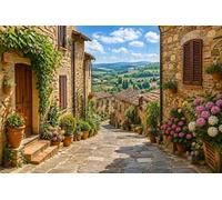 Puzzle en Bois de 1000 pièces représentant Une Rue de Village toscan, scène de Village Italien, pour Adultes.