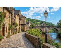 Puzzle en Bois de 1000 pièces représentant Une Rue de Ville avec Un Vieux Pont de Pierre, scène de Rue européenne.