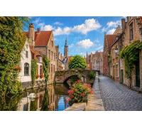 Puzzle en Bois de 1000 pièces représentant Une Rue du Canal de Bruges, pour Adultes. Scène de Ville Belge.