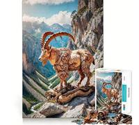 Puzzle en Bois de 1000 pièces représentant Une Sculpture de chèvre de Montagne Jeu cognitif Amusant Structure à emboîtement précise Activité de Partage et de complicité pour Les Proches (50x75cm)