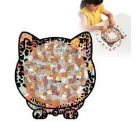 Puzzle en Bois De 135 Pièces en Forme De Chat Aux Couleurs Morandi, Puzzle Éducatif en Bois en Forme De Chat, P-uzzle en B-ois Unique en F-Orme d'animal, Cadeau Créatif pour Les Amoureux des Chats (A)