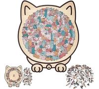 Puzzle en Bois de 135 pièces en Forme de Chat aux Couleurs Morandi, Puzzle en Bois de Chat en Forme d'animal, encadré par des Contours de Chat enchanteurs, pour la Famille, Les Amis, Les