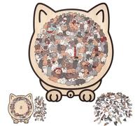 Puzzle en Bois de 135 pièces en Forme de Chat aux Couleurs Morandi, Puzzle en Bois de Chat en Forme d'animal, encadré par des Contours de Chat enchanteurs, pour la Famille, Les Amis, Les (A)