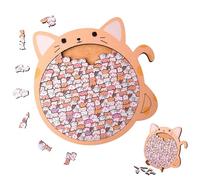 Puzzle en Bois de 135 pièces en Forme de Chat aux Couleurs Morandi, Puzzle en Bois de Chat en Forme d'animal, encadré par des Contours de Chat enchanteurs, pour la Famille, Les Amis, Les (E)