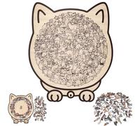 Puzzle en Bois de 135 pièces en Forme de Chat aux Couleurs Morandi, Puzzle en Bois de Chat en Forme d'animal, encadré par des Contours de Chat enchanteurs, pour la Famille, Les Amis, Les (C)