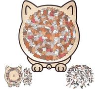 Puzzle en Bois de 135 pièces en Forme de Chat aux Couleurs Morandi, Puzzle en Bois de Chat en Forme d'animal, encadré par des Contours de Chat enchanteurs, pour la Famille, Les Amis, Les