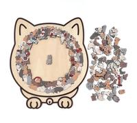 Puzzle en Bois De 135 Pièces en Forme De Chat, Forme Animale Unique, Cadre Contour De Chat, Puzzle Créatif Décoratif, Silhouettes De Chatons dans des Poses Espiègles(A)