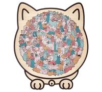 Puzzle en bois de 135 pièces en forme de chats de Noël, cadeaux créatifs festifs avec des designs adorables pour garçons et filles. (C)