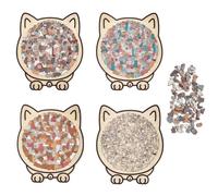 Puzzle en Bois De 135 Pièces Forme Chat Couleur Morandi, Cadre Unique Et Aspect Artistique, Puzzles Difficiles à Collectionner pour Soulager Le Stress.(A+B+C+D)