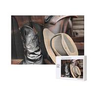 Puzzle en bois de 300 pièces, chapeau noir exquis, bottes occidentales, imprimé pour la famille, les loisirs et l'interaction parent-enfant