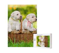 Puzzle en Bois de 300 pièces « Deux Chiens dans Un Panier » pour Un Moment de détente en Famille.