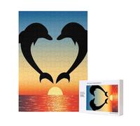 Puzzle en Bois de 300 pièces en Forme de cœur avec Deux Dauphins Qui sautent, pour Un Moment de détente en Famille.