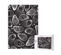 Puzzle en Bois de 300 pièces représentant des huîtres et des Perles, avec des Lignes dessinées à la Main. Coffret Inclus. Idéal pour Adultes.