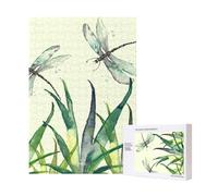 Puzzle en Bois de 300 pièces représentant des libellules et des Herbes à l'aquarelle, avec boîte d'emballage pour Adultes.