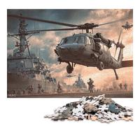 Puzzle en Bois de 300 pièces représentant des opérations d'hélicoptères Militaires en mer, Jeu éducatif pour Adultes et Adolescents (40 x 28 cm).