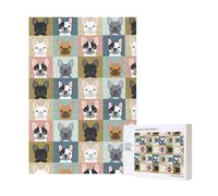 Puzzle en Bois de 300 pièces représentant des Portraits de bouledogues français, idéal pour s'amuser en Famille.