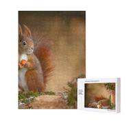 Puzzle en Bois de 300 pièces représentant Un Adorable écureuil Roux (Sciurus), idéal pour s'amuser en Famille.