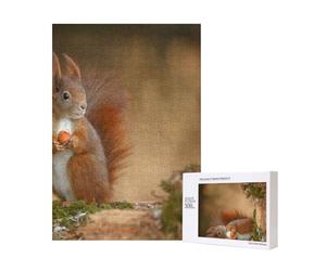 Puzzle en Bois de 300 pièces représentant Un Adorable écureuil Roux (Sciurus), idéal pour s'amuser en Famille.