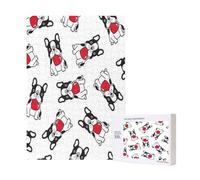 Puzzle en Bois de 300 pièces représentant Un Bouledogue français en Forme de cœur, idéal pour la Saint-Valentin, pour Toute la Famille !