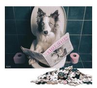 Puzzle en Bois de 300 pièces représentant Un Chien sur Les Toilettes avec Un Journal - Activité familiale - Cadeau de Noël - 300 pièces (40 x 28 cm)