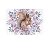 Puzzle en Bois de 300 pièces représentant Un écureuil et des Fleurs, idéal pour Les Adultes et Les Personnes âgées.