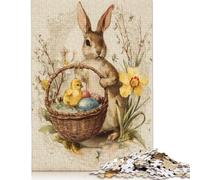 Puzzle en Bois de 300 pièces représentant Un Panier de Pâques avec Un Lapin et Un Poussin, idéal pour Les Adultes. Puzzle éducatif à Offrir à la Famille et aux Amis. 300 pièces (40 x 28 cm).